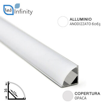 profilo alluminio angolare 2mt per strisce led con copertura opaca