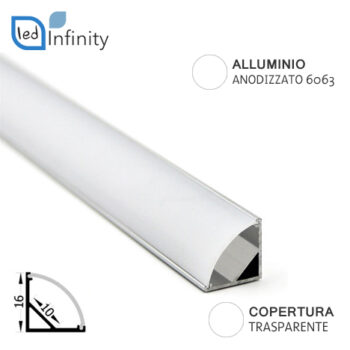 profilo alluminio angolare 2mt per strisce led con copertura trasparente