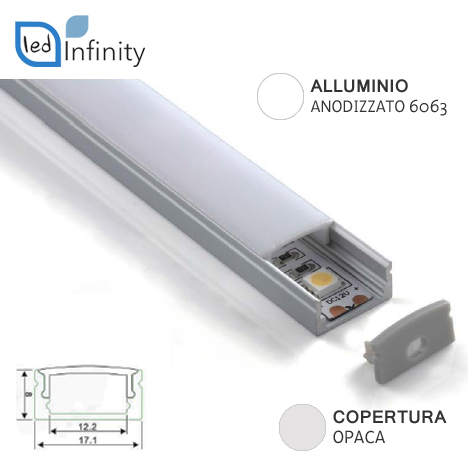 Profilo Alluminio led Lineare 2 metri anodizzato 6063 per Strisce LED